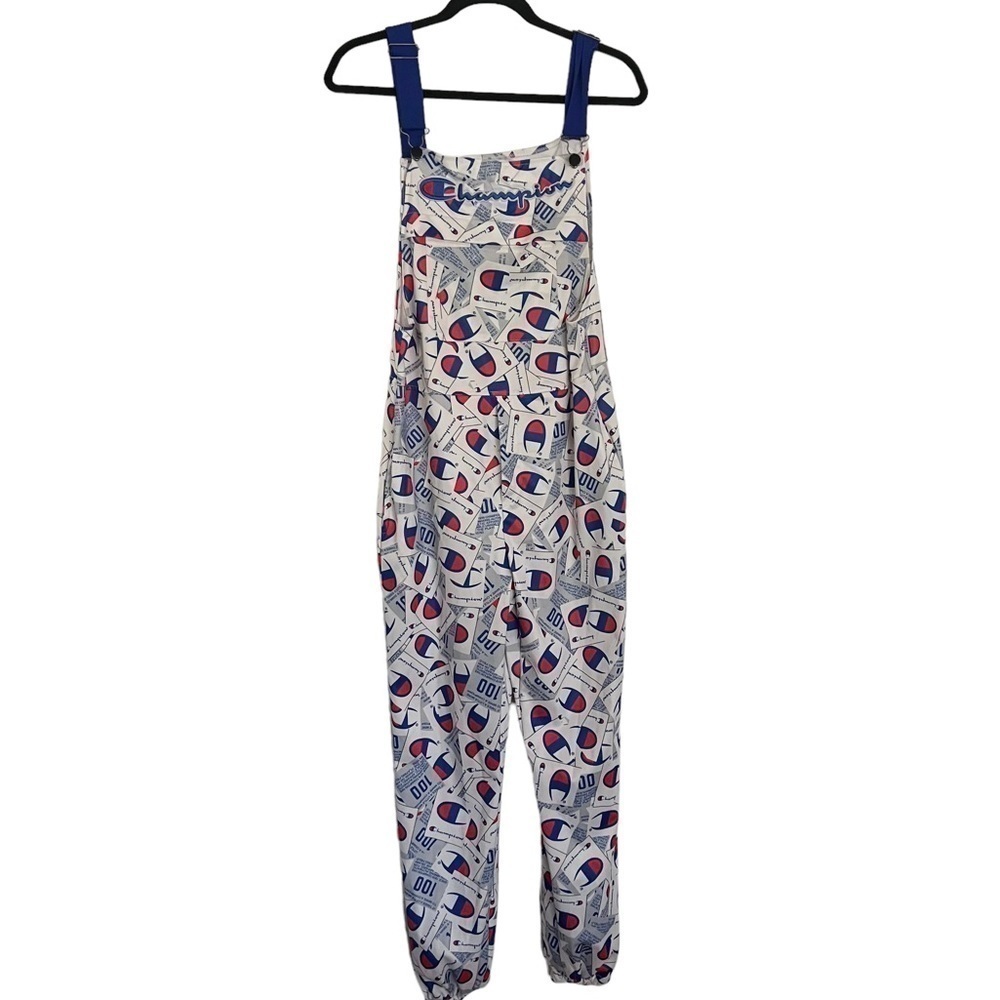 White Gray Blue Champion Logo Overalls Medium